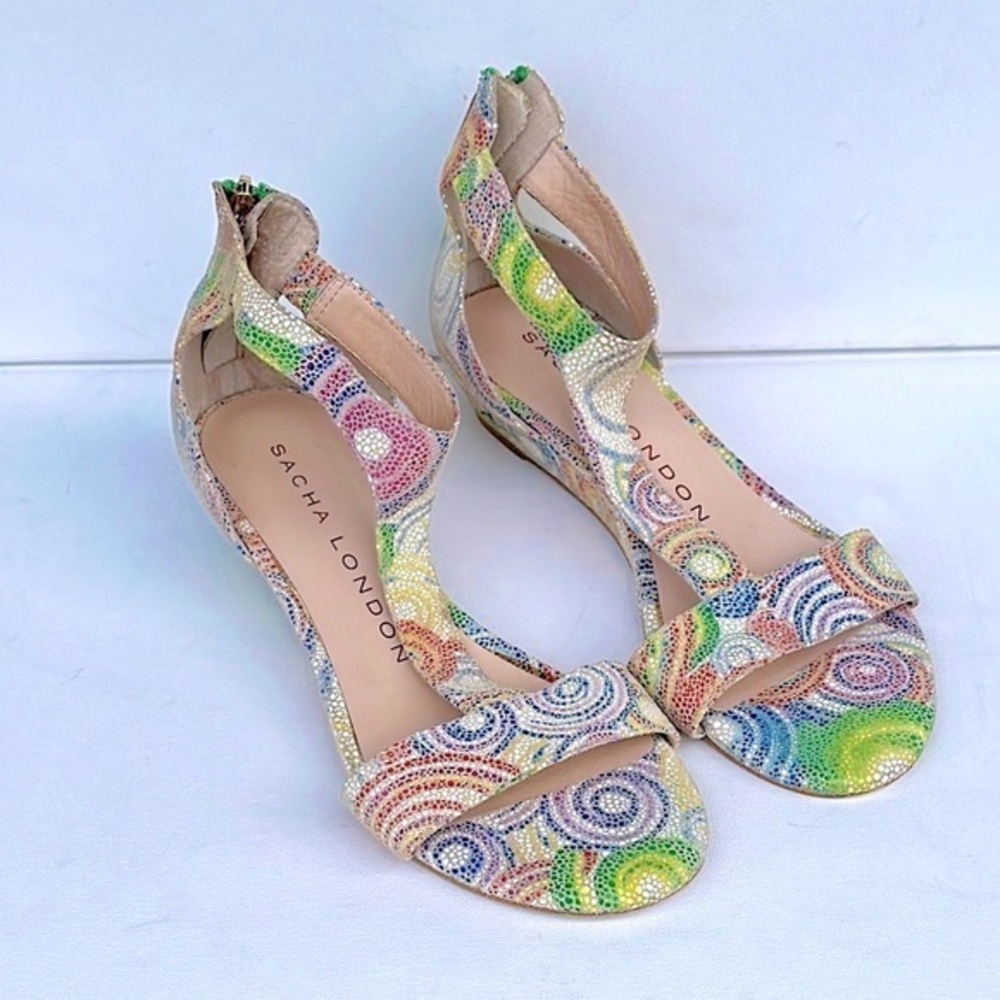 Sacha London Zarina Mosaic Green and Blue Sandals with Ankle Strap 9